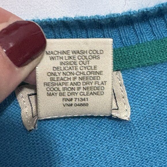 LL Bean Cardigan Sweater Cotton Cashmere Blend Bright Turquoise Size Large-Reg. - Picture 5 of 7